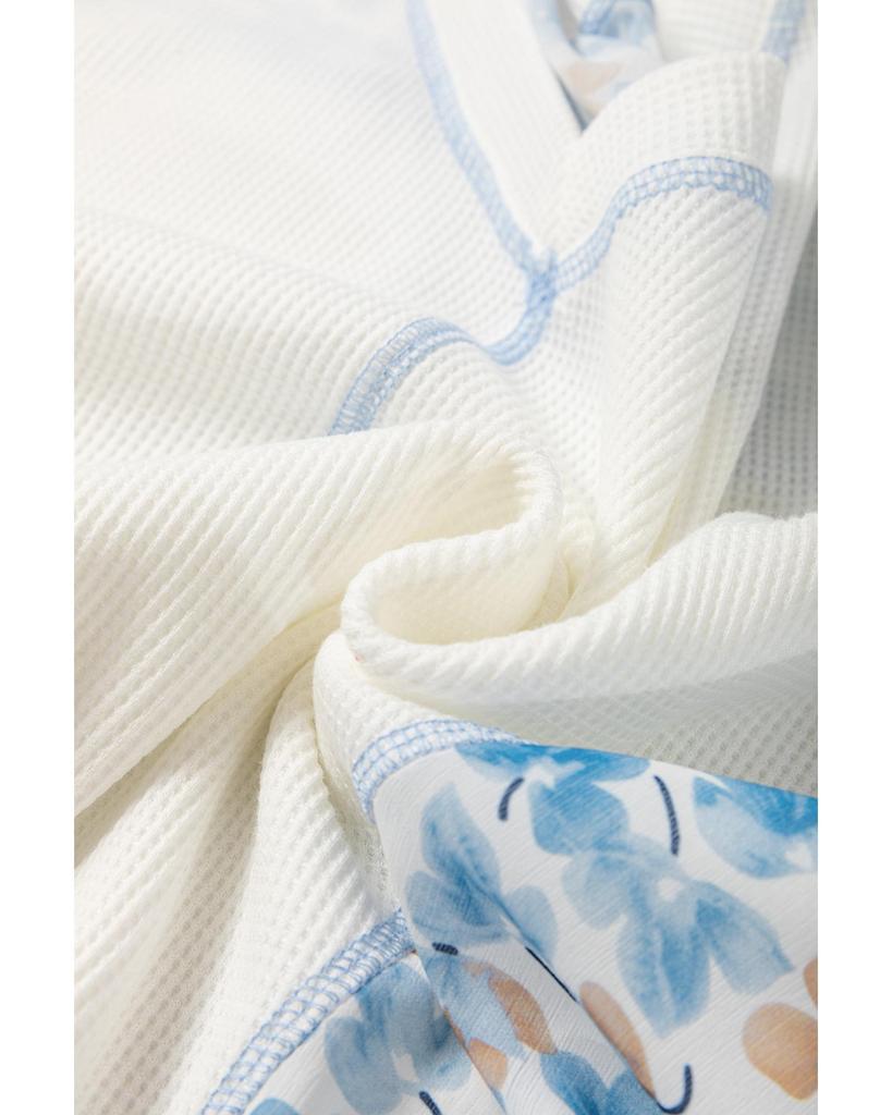 Azura Exchange White Abstract Floral Patchwork Batwing Sleeve V Neck Blouse