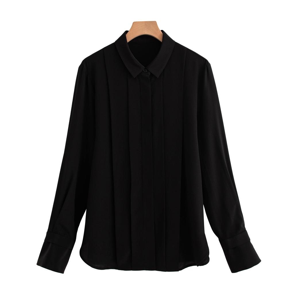 Spring New Silk Versatile Temperament Skinny Elegant Retro Design Niche Long Sleeve Top