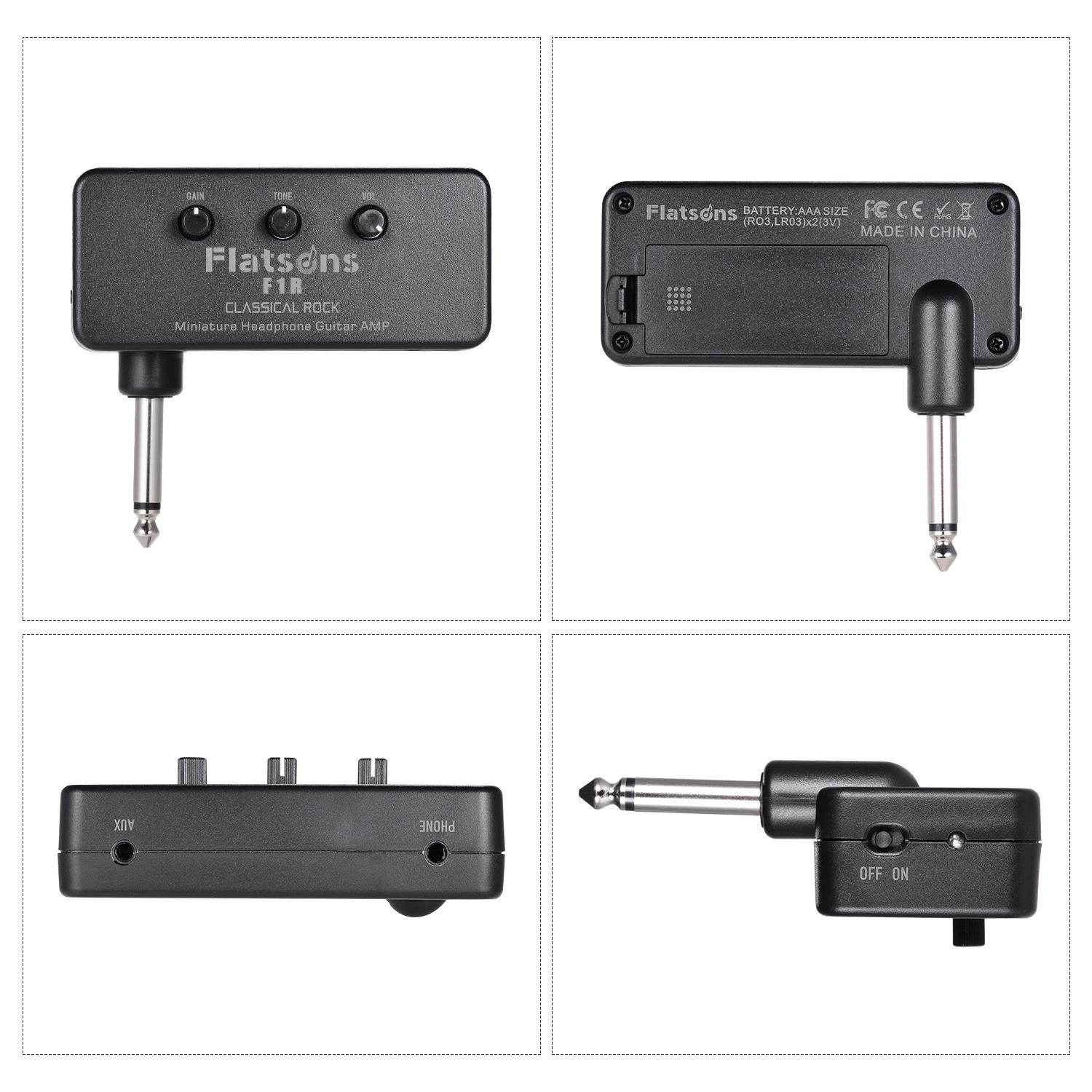 

Мини-усилитель для наушников для гитары Flatsons F1R с разъемом для наушников 3,5 мм, AUX-входом, Plug and Play чёрный