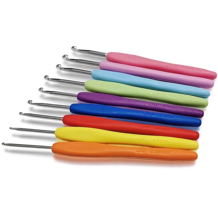 

9Pcs 2.0-6.0mm Alumina Crochet Hooks Soft Plastic Handle Knitting Needles Set Crochet Sewing Tool Random