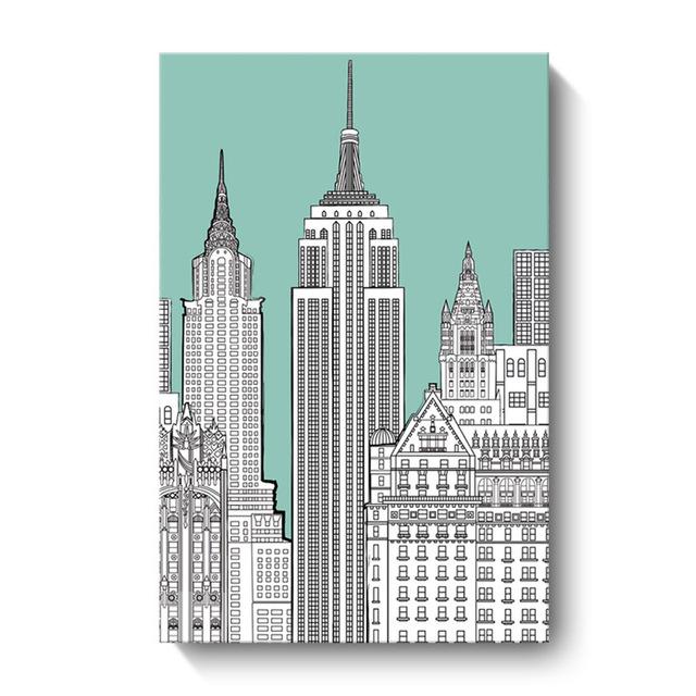 European Style Simple Decorative Canvas Painting Lines Cartoon Building Hotel Apartment Living Room Hanging Painting Wall Art