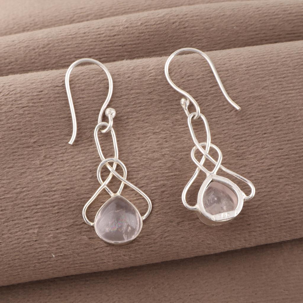 Rose Quartz Adorable Earrings, Handmade Jewelry Earrings, 925 Sterling Silver Gemstone Earrings, Gift For Mother