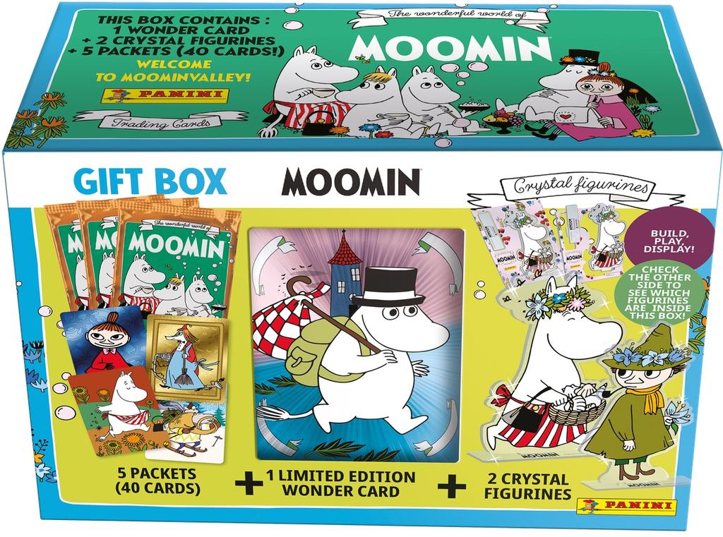 Panini muminki scatola regalo 5 bustine = 40 carte + 2 statuette di cristallo