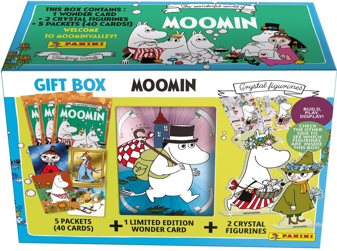 Panini Muminki Geschenkbox Box 5 Beutel = 40 Karten + 2 Kristallfiguren