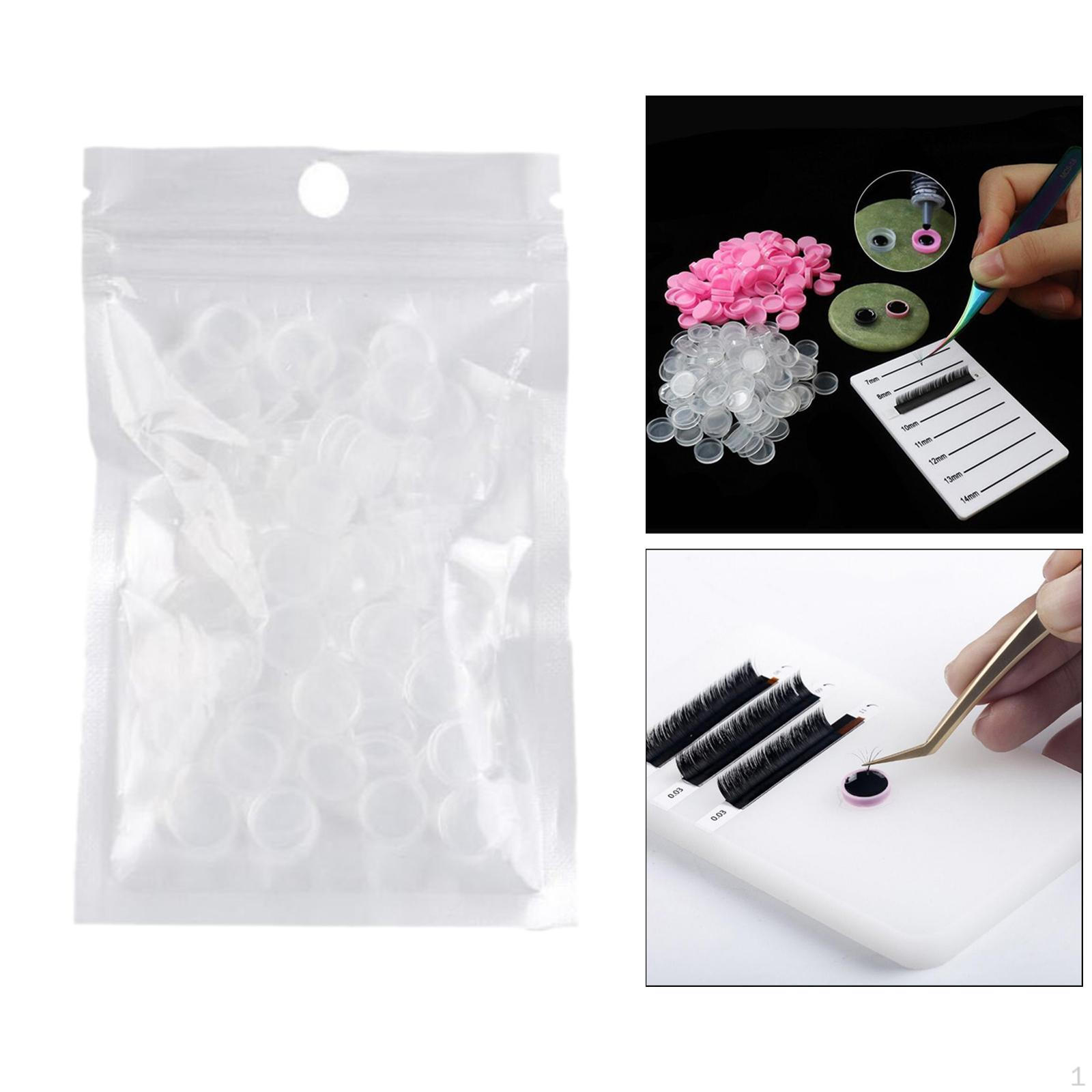 100 Pack Eyelashes Extension Glue Cups, Holder and Lash Organizer Supplies Makeup Tools Transparent