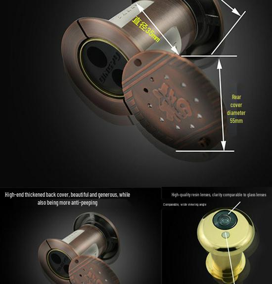 Universal Wide-Angle High-Definition Metal Door Peephole with Integrated Doorbell, Anti-Pry Security Mirror