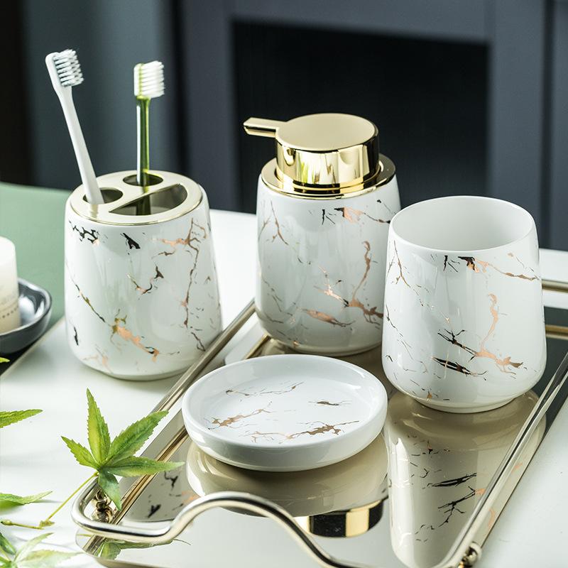 soap dispenser Marble patterned ceramic bathroom wash set bathroom hotel bathroom mouthwash cup toothbrush cup ornament