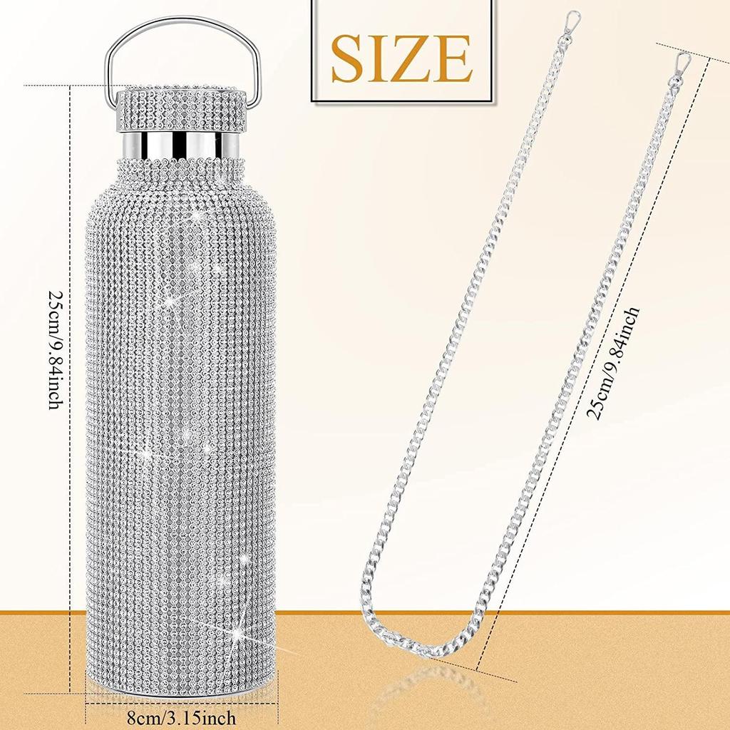 Fashion Shiny Rhinestone Decor Insulated Tumbler With Chain