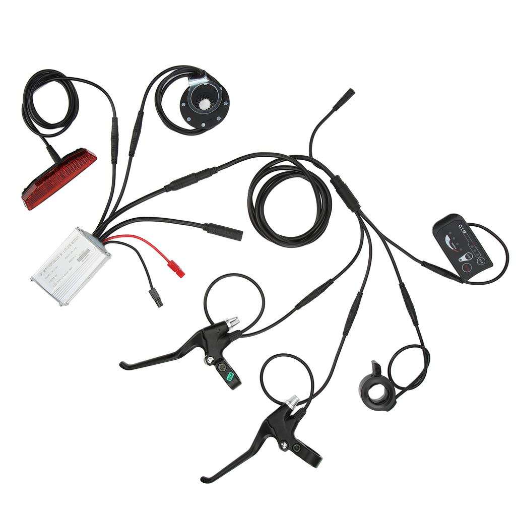 Bike 15A Waterproof Controller with S810 Panel 130X Thumb Throttle 8C Speed Assist Brake Handle 1 to 5 Connector Tail Lamp for 36V/48V 250W Motor