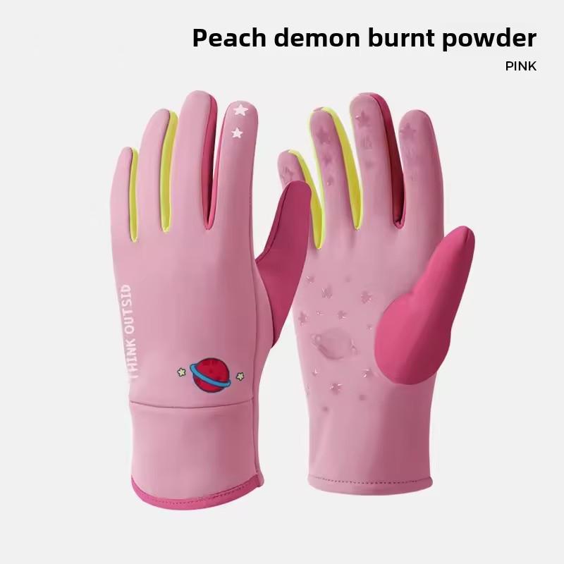 

Children s Windproof and Warm Riding Gloves for Boys and Girls Winter Thick and Warm Cartoon Printed Outdoor Sports Gloves розовый