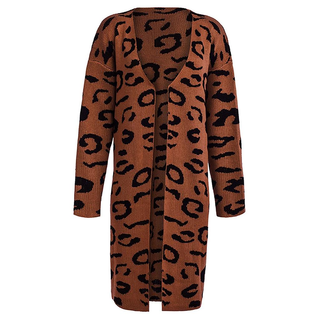 Mode Damen Strickdruck Langarm Strickjacke T-Shirt Tops Pullover Mantel