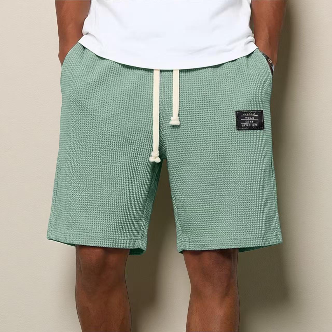 2026 Men s Minimalist Waffle Weave Casual Shorts with Embroidered Logo XL светло-зеленый