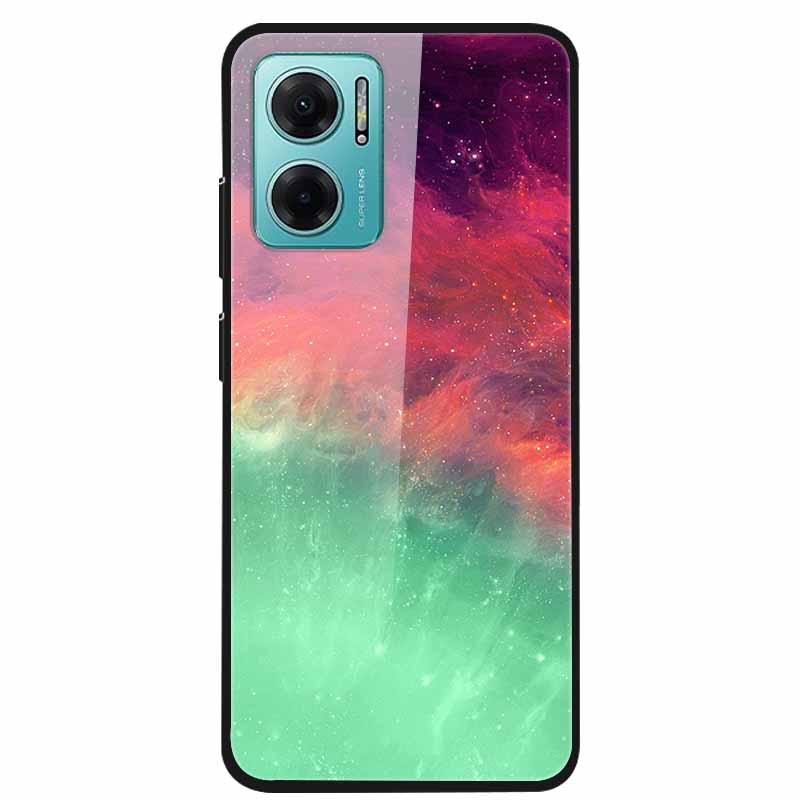 Case For Xiaomi Redmi Note 11E Luxury Tempered Glass Hard Back Cover For Redmi Note 11E Capa Shockproof Flower Funda Wolf Coque