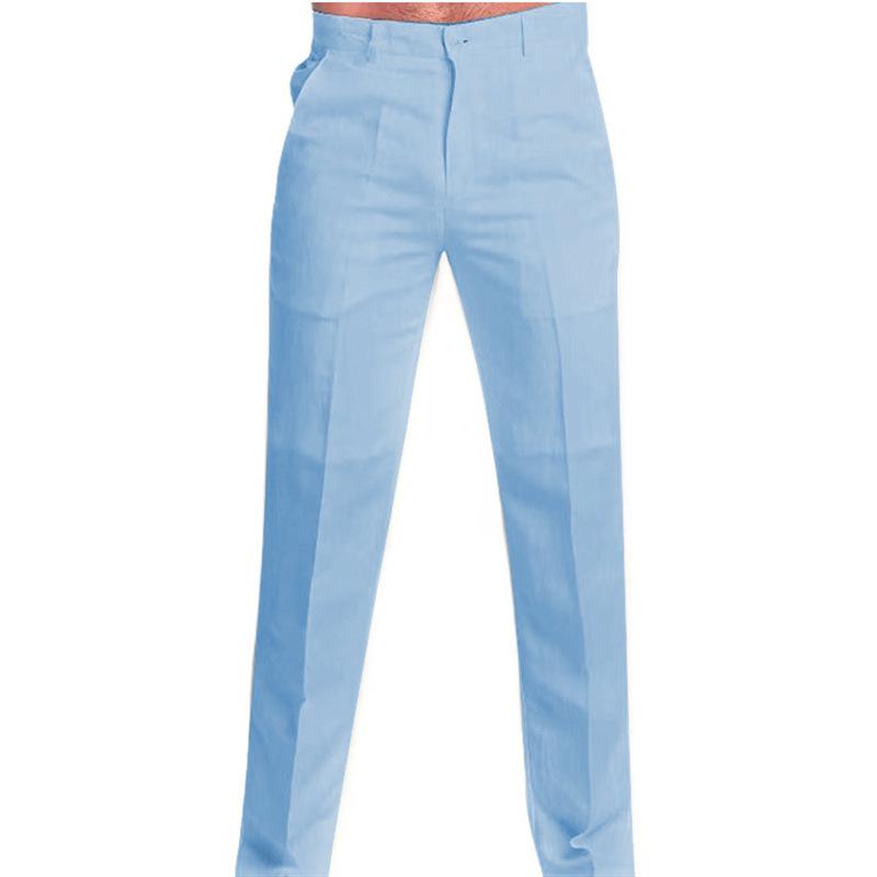 

Мужская одежда Лен Наклонный карман Прямые Однотонные Удобные Дышащие Повседневные брюки M светло-синий