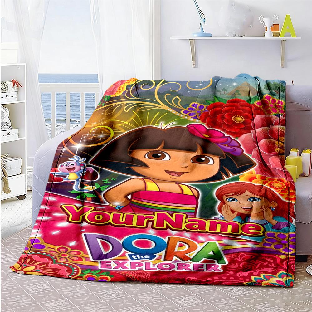Dora Explorer Customize Text Blanket Gift Customizable Blanket Durable Comfort Versatile for Living Room Picnics Home Decor Bed for All Occasions