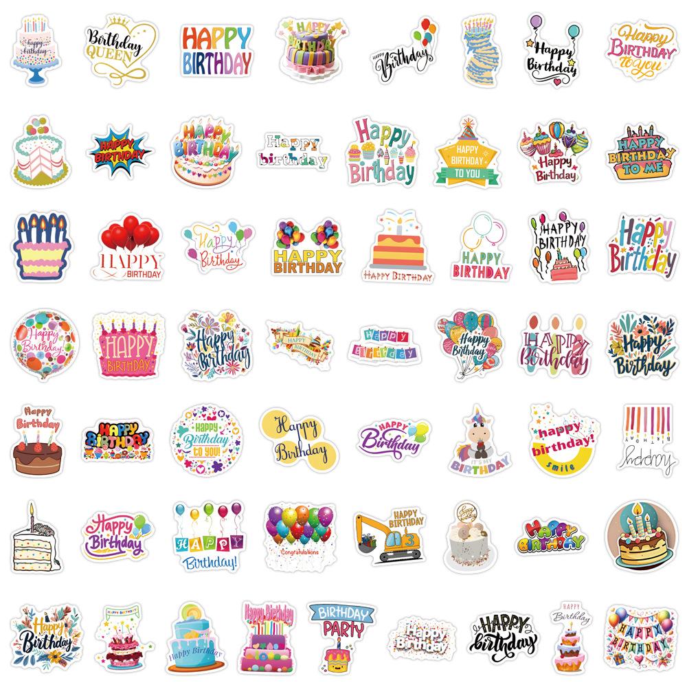 55Pcs Happy Birthday Creative Graffiti Stickers Suitcase Water Cup Stationery Laptop Refrigerator Decoration Diy Decals