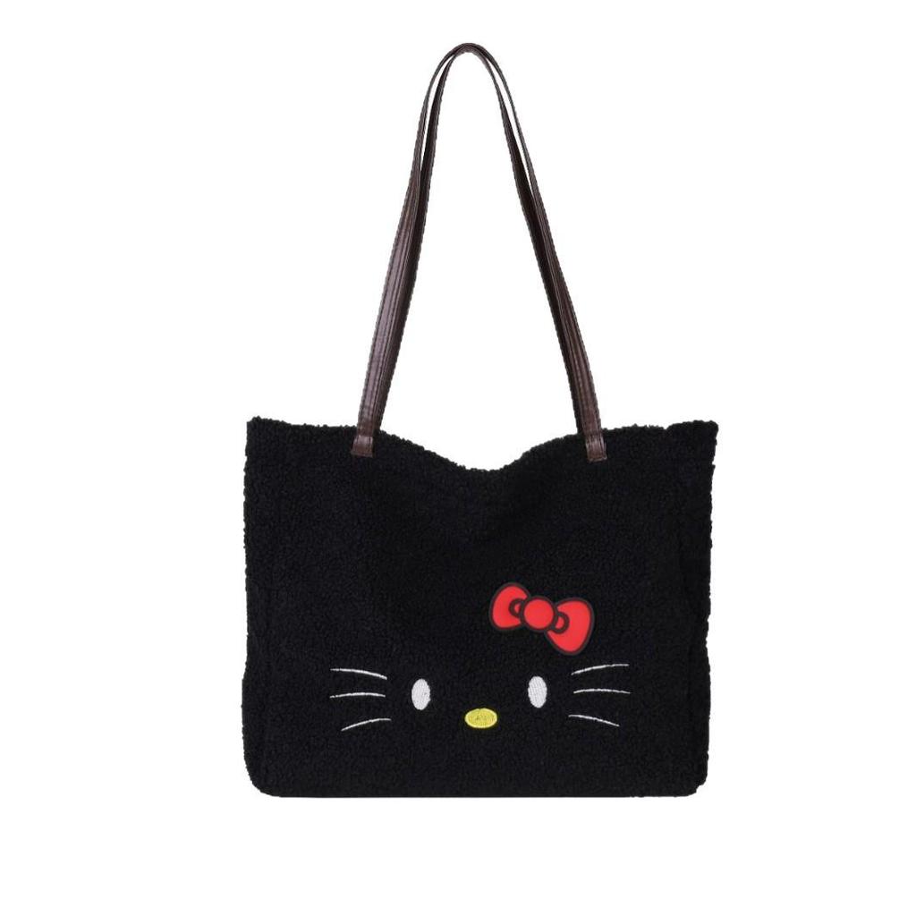 Plush Cartoon Embroidered Shoulder Tote - Women's Large Capacity Autumn/Winter Handbag