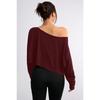Women Off Shoulder Loose Cropped Long Sleeve Solid Casual Pullover Top