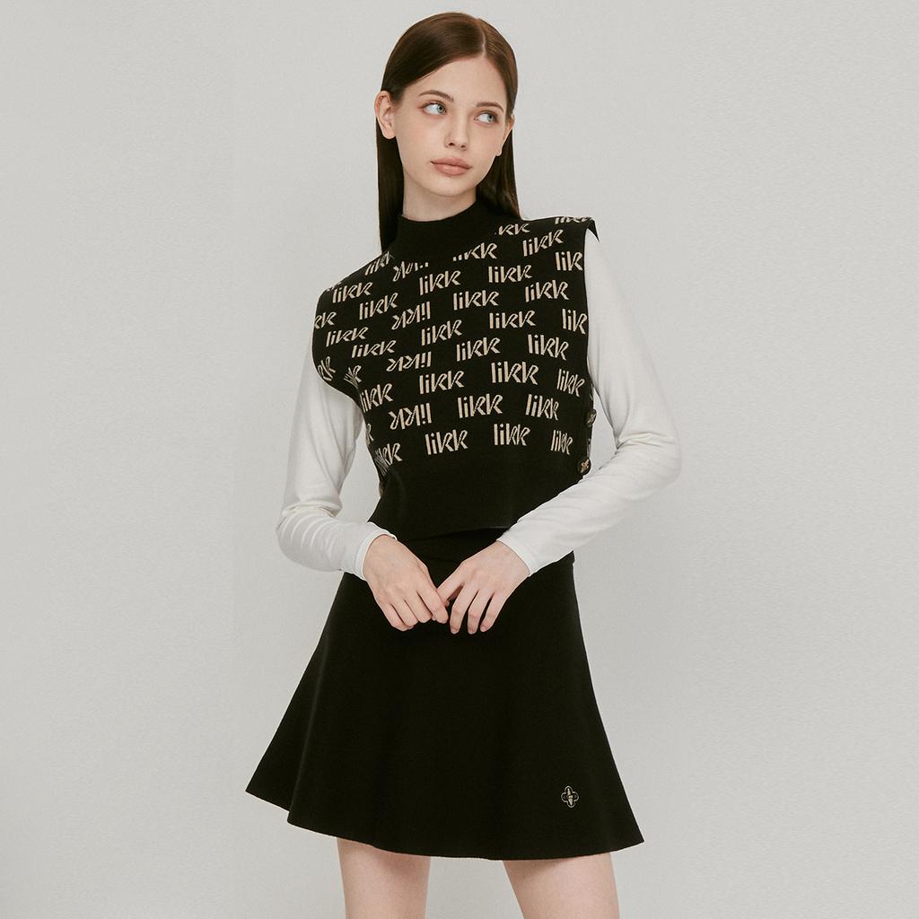 Rick A-Line Simple Elastic Wool Skirt (Black)_L3C1-Ns06K