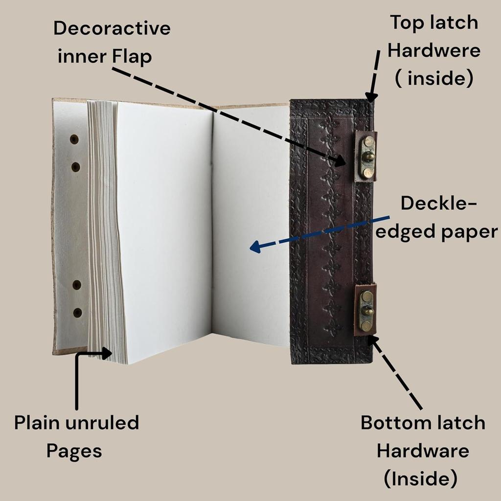 KE KanhaExports Vintage Leather Journal|Dark Brown Embossed Cover|Stone|Metal Lock| (4.25 X 6.25 Inch)