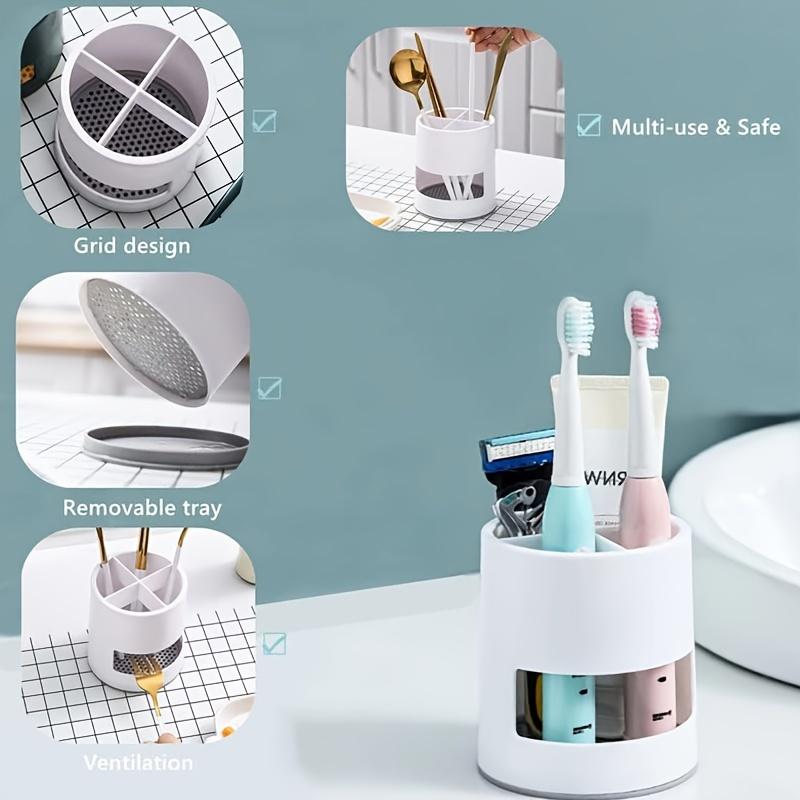 1 Stück, Multifunktionaler Badezimmer-Aufbewahrungs-Organizer, Freistehender Arbeitsplatten-Zahnputzbecher mit Abtropfschale, Zahnpasta-Halter, Rasierständer