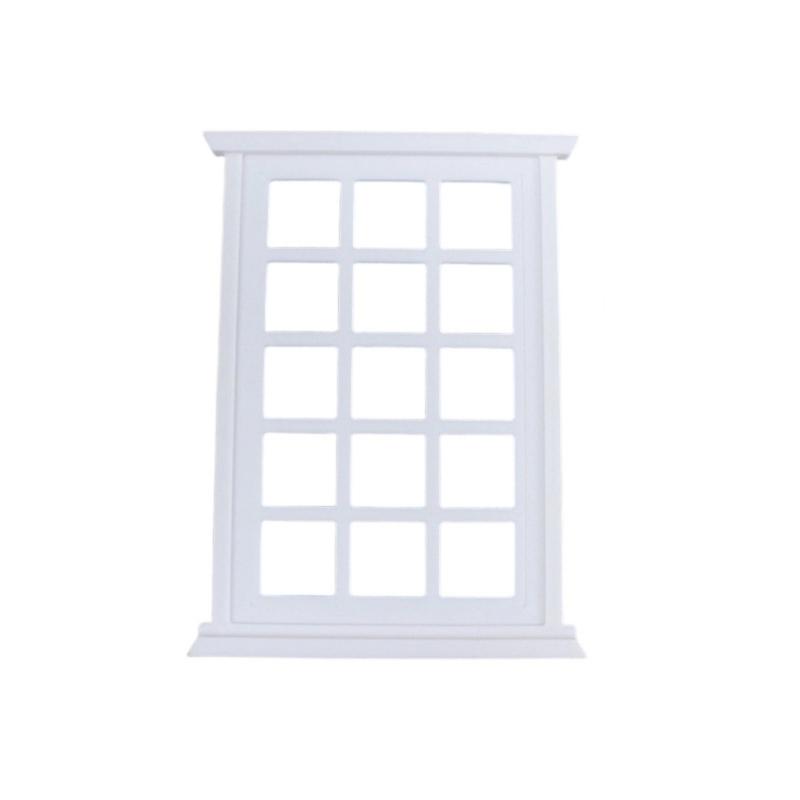 White Miniature Doll House Window Frame With Panels For Customizable Doll Accessories