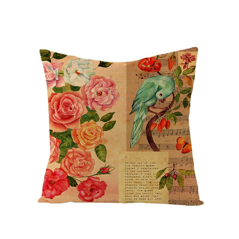 Polyester Pillowcase Nordic Retro Flower and Bird Letter Office Cushion Car Sofa Pillowcase Home