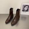 Booties Work Short Shoes for Woman Brown Women's Ankle Boots Pointed Toe Elegant with Medium Heels Footwear Trend 2024 New In Pu