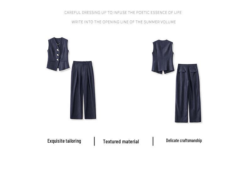 Kochi Stylish Heavy-Duty Beaded Sleeveless Vest & Wide-Leg Pants Set - Tall & Slimming Two-Piece