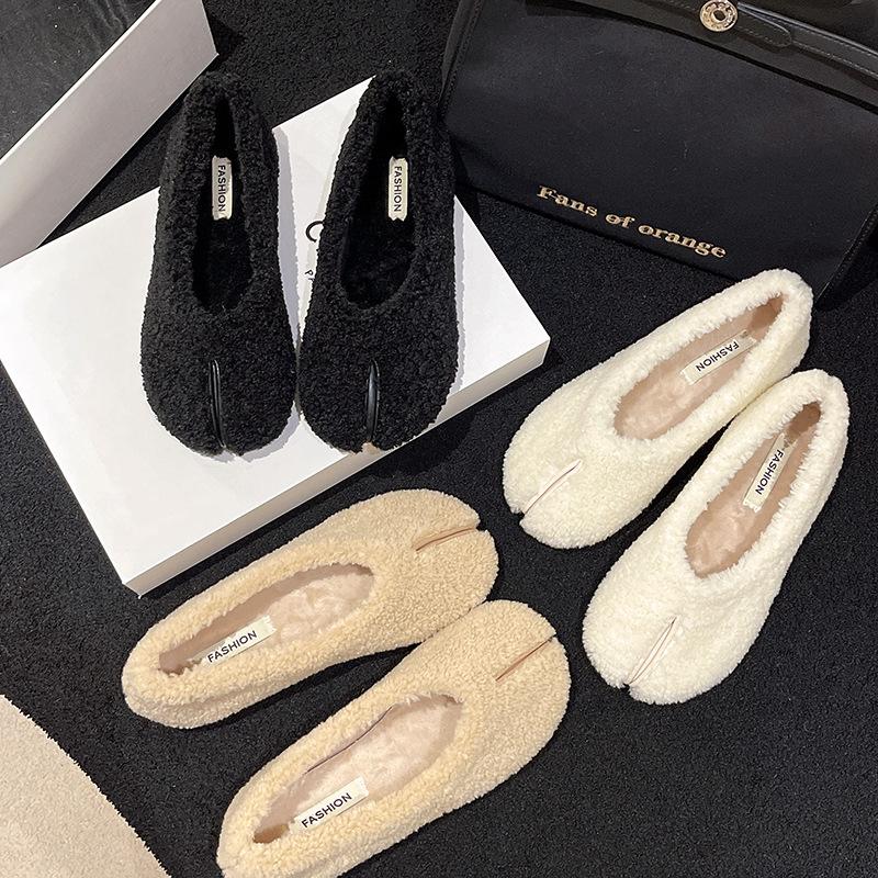 Fashion Women's Shoes Wide Feet Fat Black Fluffy Shoes Women's Autumn and Winter One-pedal Plush Single Shoes with Skirts Doudou Shoes