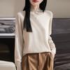 2025 Spring Women's Solid Color Half-High Collar Knit Wool Pullover Sweater