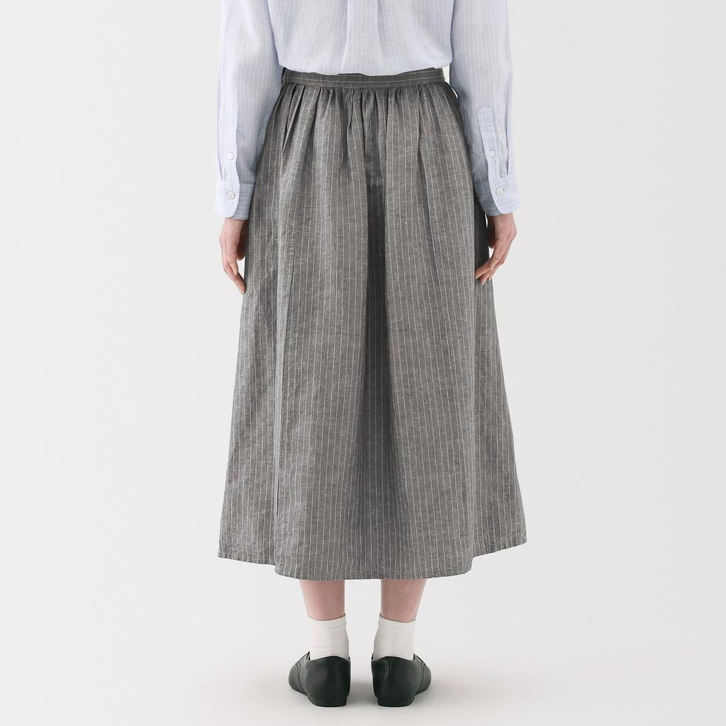 MUJI Women's Hemp Cotton Easy Long Skirt, Gray Stripe, BE1VBA5S, Women's XL