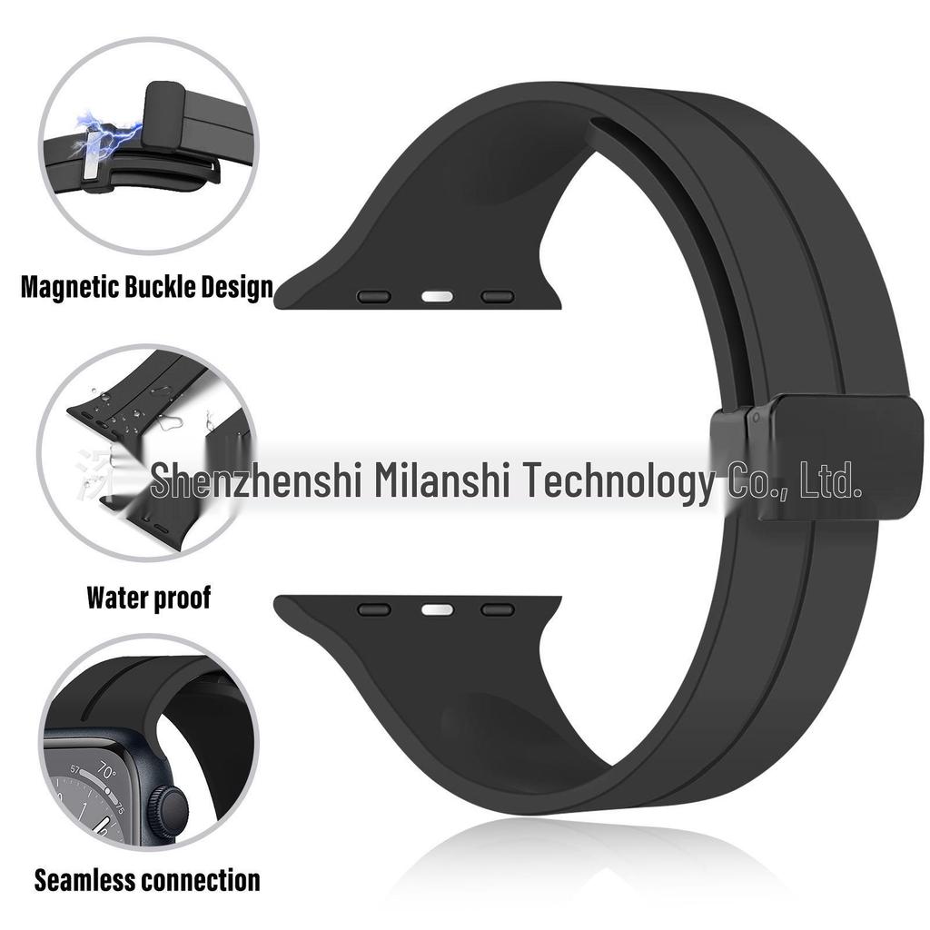 Magnetic Silicone Folding Buckle Band for Apple Watch & iWatch 6/7/8/9/10/SE/Ultra 2