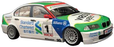 Závodní série BMW 320i E46 DTCC Závodní cestovní vůz 2001 Vítěz Voda 2003 Závod Macau s převody Obtisk součástí Plastový model PN24007SK Platts/NuNu 1/24