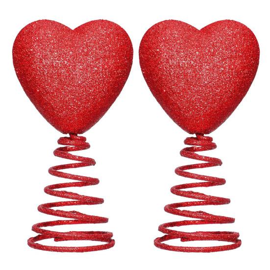 Red Heart Tree Topper with Coil Spring Bounce Effect Glittery Shiny Texture Romantic Holiday Decoration for Mini Trees Parties Home Decor And