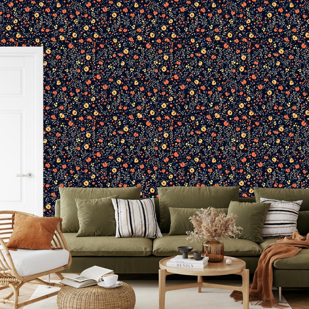 Ladybugs Navy Blue and Burgundy Wallpaper for Living Room and Bedroom 50x1000