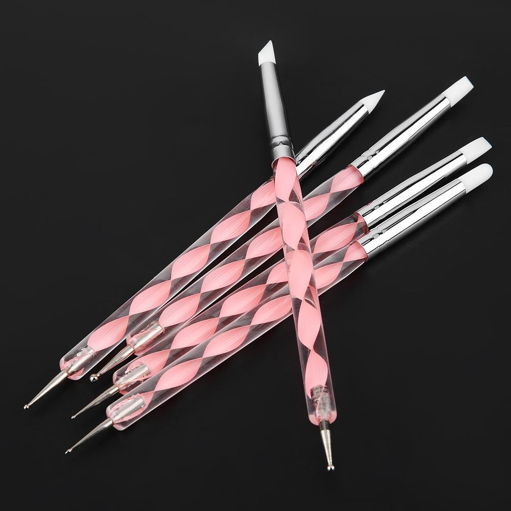 5pcs Double Head Clay Sculpting Tool Nail Pottery Silicone Dotting Brush Pen (Pink)