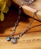 Surgical Link Chain Mini Flower Turquoise Charm Necklace (PLT-NL-033_SV)