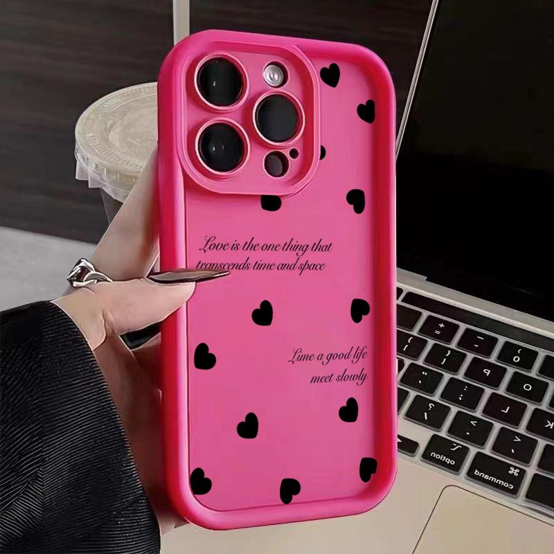 Black Love Heart Soft Matte Phone Case For iPhone 17 Air 11 12 13 14 Pro 16E 7 8 Plus Cover For iPhone 15 16 17 Pro Max Cases