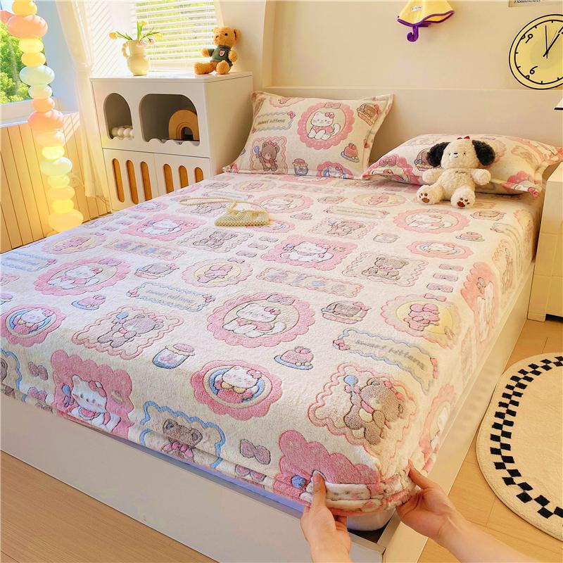 1pc Warm Bed Sheets for Winter Thick Flannel Fleece Fitted Bed Sheets Reactive Printed Drap De Lit Single/Queen/King Drap Housse