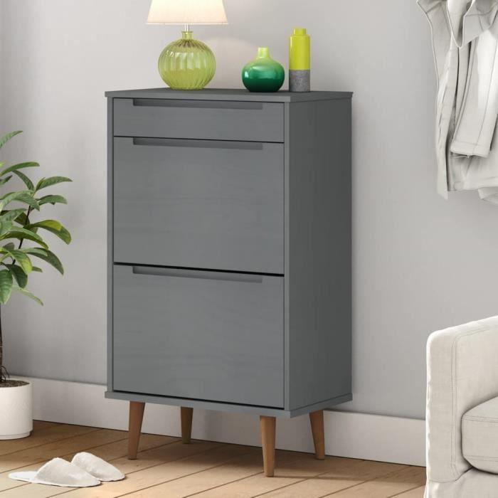 VidaXL Shoe Cabinet MOLDE Grey 59.5x35x103 Cm Pine Wood 350527