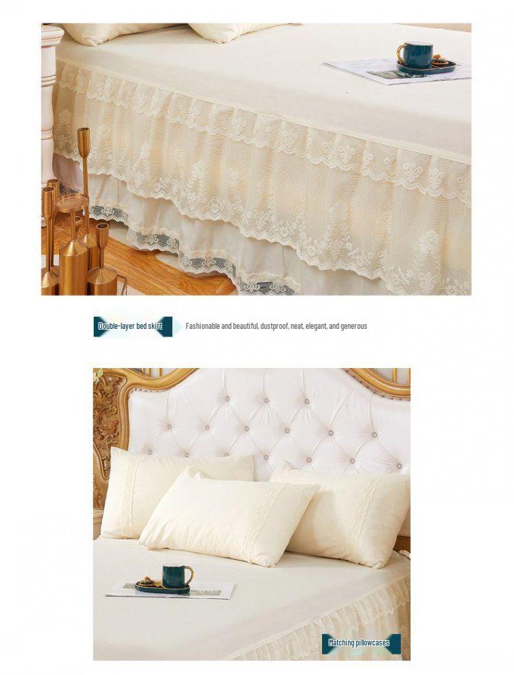 Princess Lace Ruffle Bed Skirt Set - Single Piece Bed Sheet & Mattress Protector