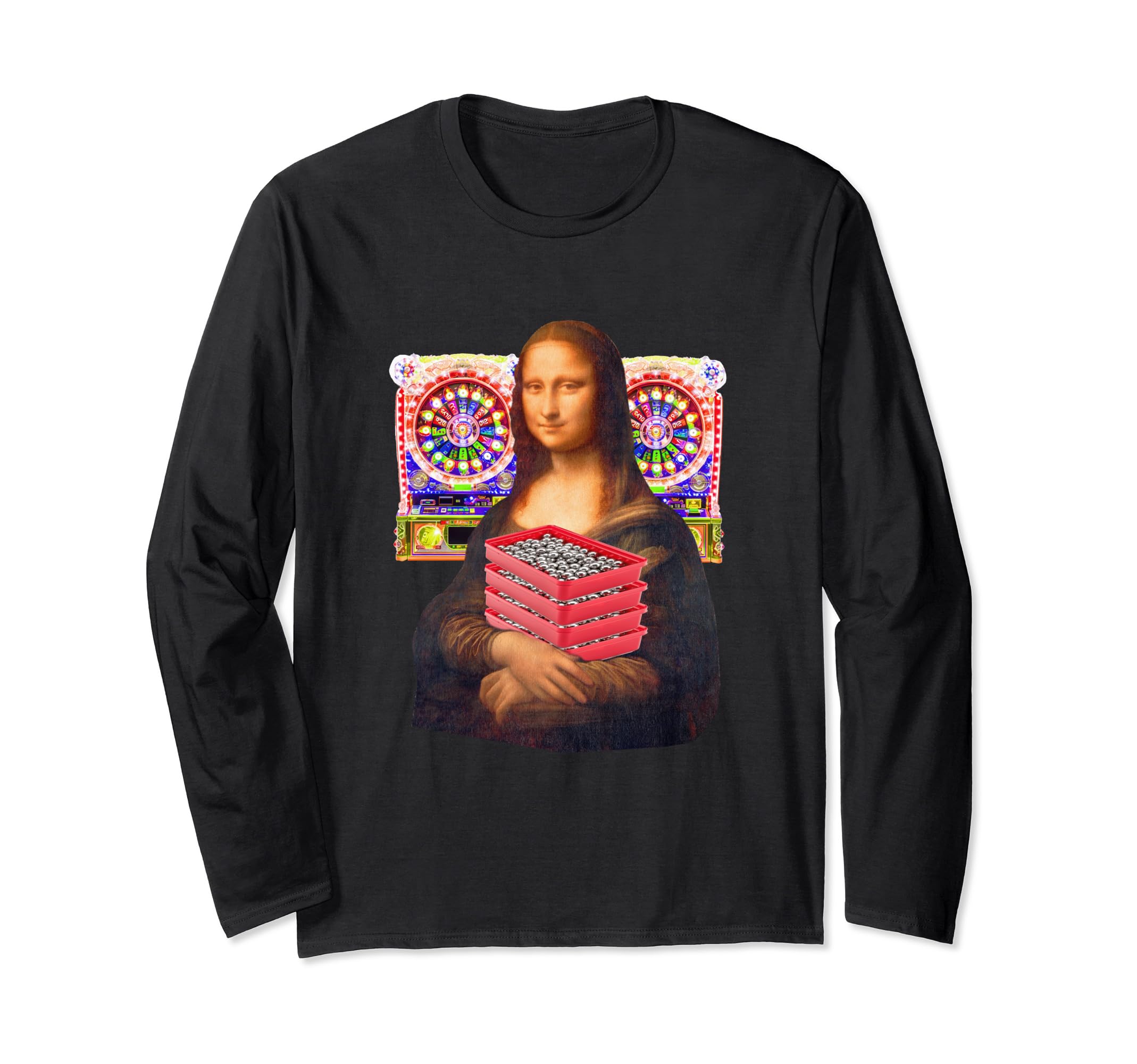 

Pachinko-addict Funny T-Shirt Mona Lisa Pachinko Gambling Men s Funny Clothing Funny Goods Funny Gambling Aim for Laughter Long Sleeve T-Shirt