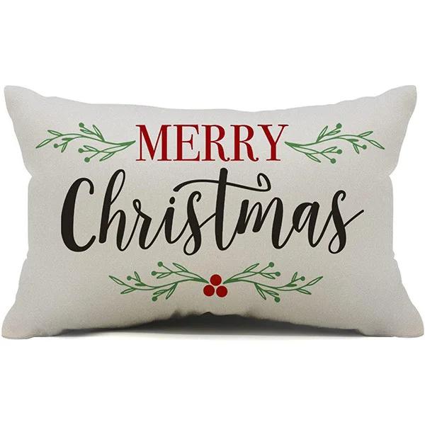 New Christmas Style Simple Letter Double-sided Printed Linen Pillow for Home Decoration, Sofa Waist Pillowcase