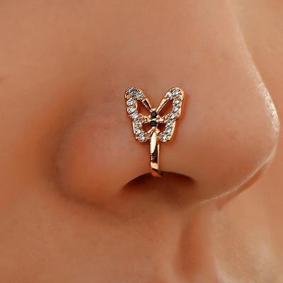 1 PC Crystal Diamond Fake Piercing Nose Ring Butterfly Non Piercing Clip On Nose Ring Ear Clips Cuff Body Jewelry
