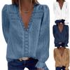 Womens Fashion Lace Blouse V-neck Chiffon Lace Long Sleeve T-Shirt Tops