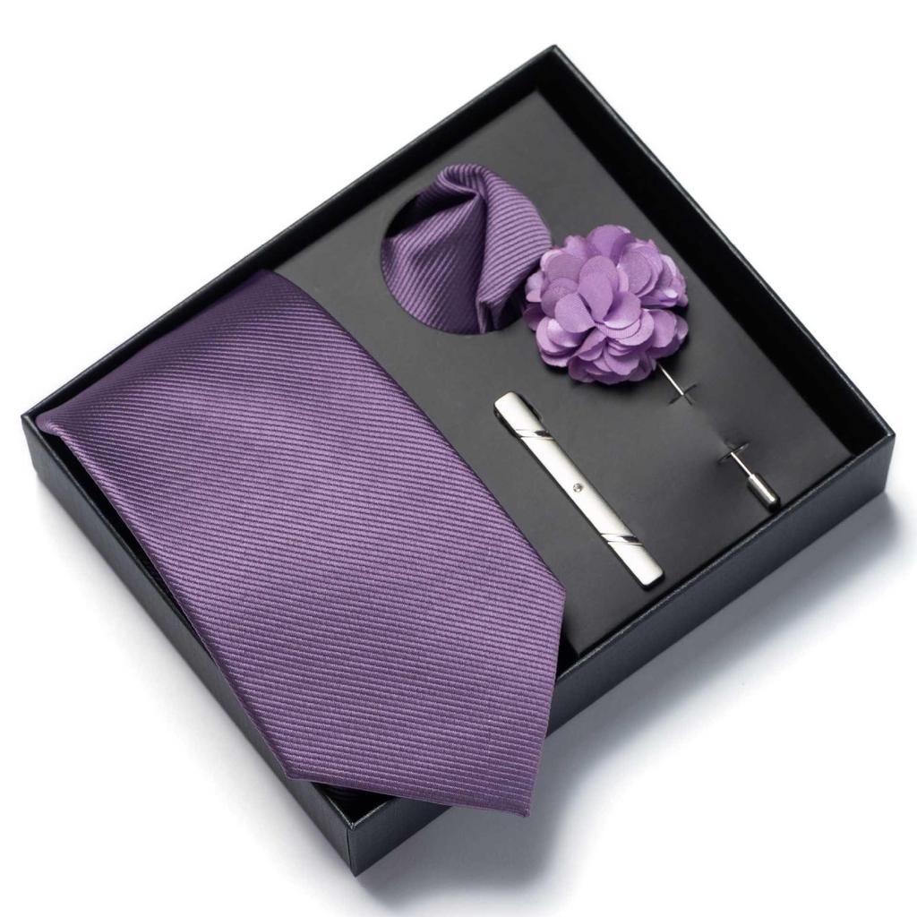 Men’s Luxury Solid Color Tie Gift Set - 4-Piece Formal Suit and Wedding Accessories