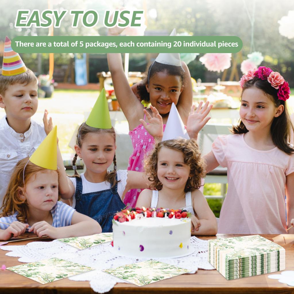 100Pcs Napkins Disposable Eucalyptus Leaf Eco-friendly Paper Tissues Guest Paper Towels for Home Party Wedding Dinner Napkin