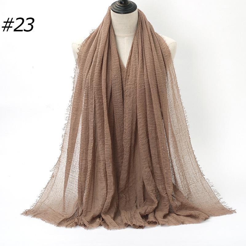 New Style Wrinkled Cotton Scarf with Fur Edge and Rayon, Large Solid Color Women's Headscarf BS414