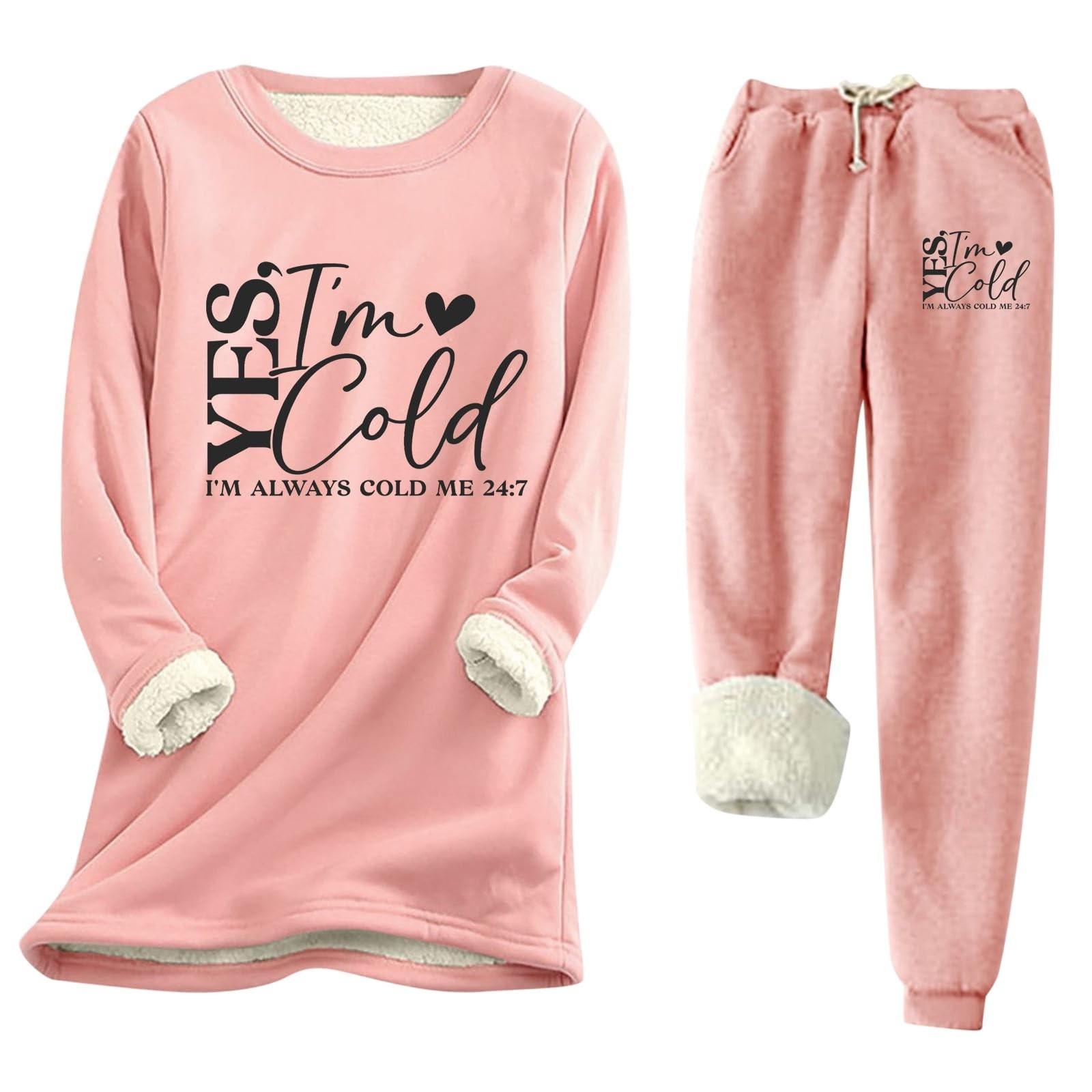 

Жіночий теплий костюм з принтом і круглим вирізом, флісовий светр із довгими рукавами, спортивні штани на шнурках із двох частин XXXXXL рожевий